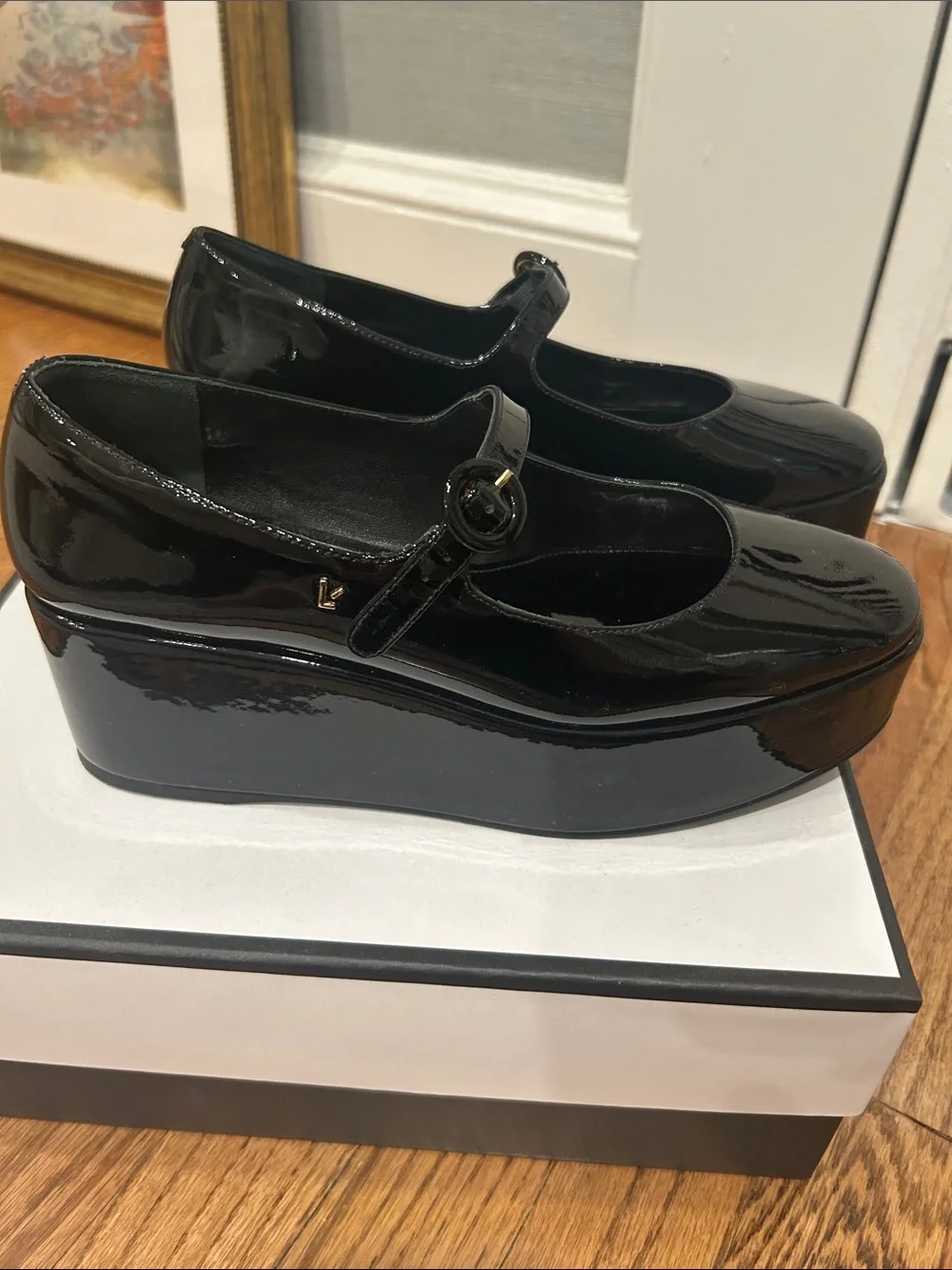Larroude Blair Black Patent Platform Mary Jane Shoes